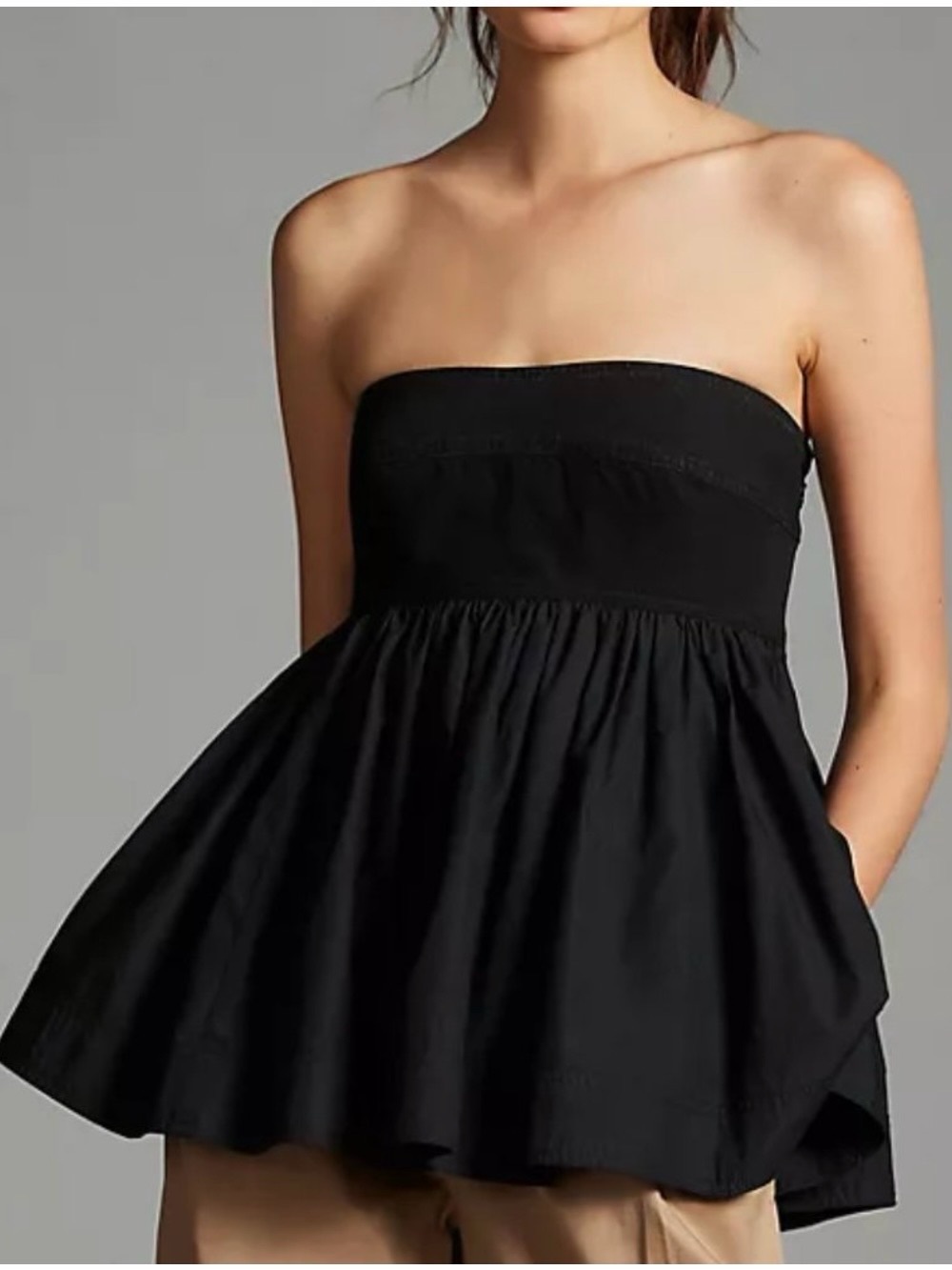 Pilcro Black Strapless Peplum Top by anthropologie